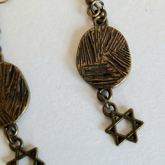 Brass earrings with Star of David. - Picture 2 of 2